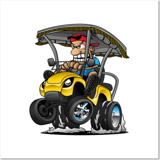 Funny Golf Cart Hotrod Golf Car Popping a Wheelie Cartoon Posters and Art